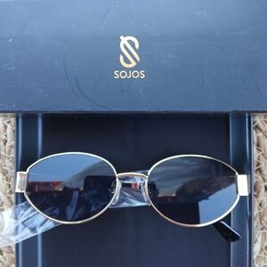 SOJOS Gold and Grey Lens Retro Oval Sunglasses with Sleek Design